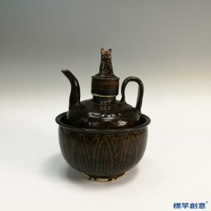 GC094 南宋將樂窯醬釉溫酒壺防燙壺托一套