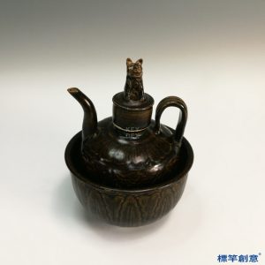 GC094 南宋將樂窯醬釉溫酒壺防燙壺托一套