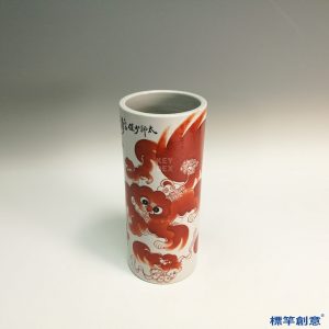 IA018 清代晚期景德鎮窯紅彩繪圓柱帽筒