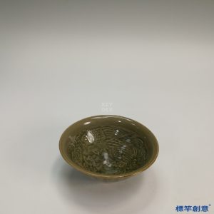 GB068 北宋耀州窯褐青瓷印雙鳳紋茶盞