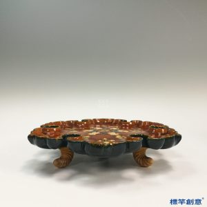FB041 唐代鞏義窯褐黃釉三彩繪寶相花供盤
