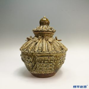 GB078 北宋越窯系土青瓷貼塑人物飛鳥穀倉罐魂瓶
