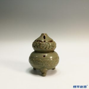 FC031 五代越窯青瓷刻波浪紋葫蘆形薰香爐
