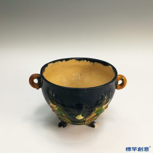 FB047 唐代藍釉三彩獸面紋雙耳香爐