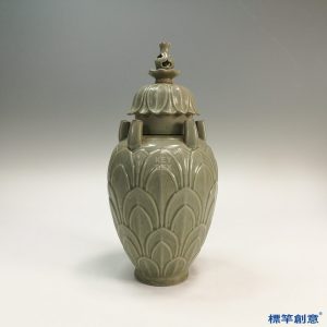 GB081 北宋龍泉窯青瓷貼塑蓮瓣紋五管穀倉罐魂瓶