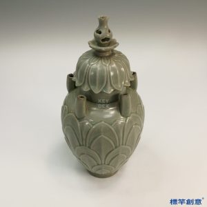 GB081 北宋龍泉窯青瓷貼塑蓮瓣紋五管穀倉罐魂瓶