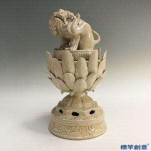 FB048 唐代邢窯白釉塑獅蓮座佛教薰香爐