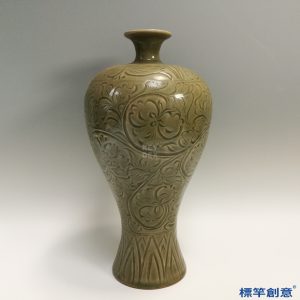 GB089 北宋耀州窯褐青瓷刻纏枝花卉紋梅瓶
