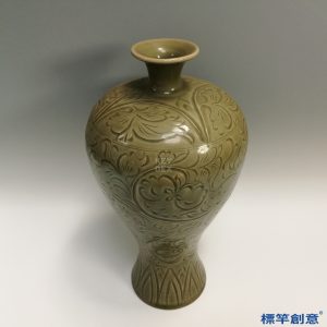 GB089 北宋耀州窯褐青瓷刻纏枝花卉紋梅瓶