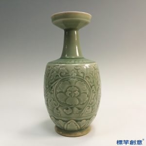 FC067 五代耀州窯淡青瓷刻牡丹花紋盤口瓶