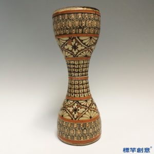 GB103 北宋磁州窯黃釉褐彩繪聯珠紋腰鼓