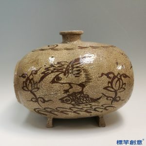 IA047 清代土黃釉仿哥窯繪鷹捕魚聽甕偵聽器