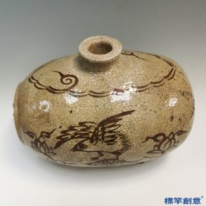 IA047 清代土黃釉仿哥窯繪鷹捕魚聽甕偵聽器