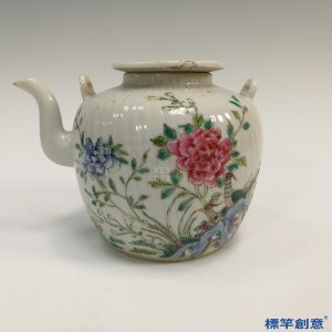 IA049 清代光緒景德鎮窯粉彩繪花卉紋無蓋鈕茶壺