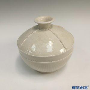 FB077 唐代晚期邢窯白釉刻花蓋罐