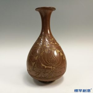 GA062 宋代磁州窯褐釉剔刻纏枝蓮紋玉壺春瓶