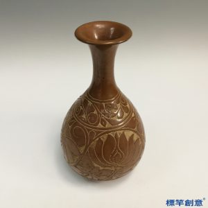 GA062 宋代磁州窯褐釉剔刻纏枝蓮紋玉壺春瓶