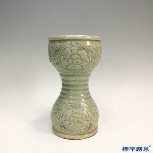 FC069 五代耀州窯淡青瓷刻牡丹花紋腰鼓