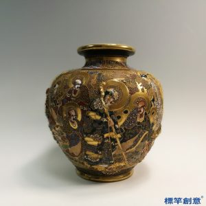 JJ016 日本明治時期薩摩燒沈壽官款十六羅漢花瓶