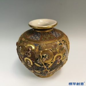 JJ016 日本明治時期薩摩燒沈壽官款十六羅漢花瓶