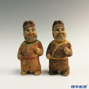 FB083 唐代黃冶窯三彩陶胡人侍俑一對