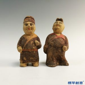 FB084 唐代黃冶窯三彩陶胡人侍俑一對