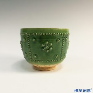 FB085 唐代黃冶窯綠釉陶貼塑紋仿金銀器香爐