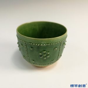 FB085 唐代黃冶窯綠釉陶貼塑紋仿金銀器香爐