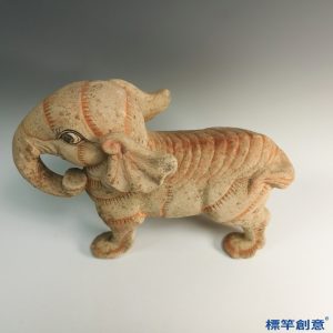 FB087 唐代黃冶窯土黃釉陶加彩大象俑