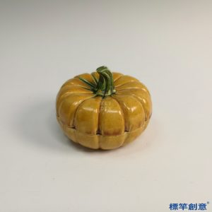 FB090 唐代鞏義窯黃釉綠彩南瓜形蓋盒