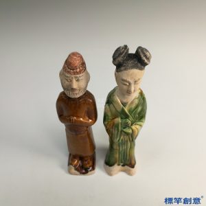 FB091 唐代鞏義窯三彩陶男侍女俑一對