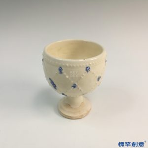 FB093 唐代鞏義窯白釉藍彩聯珠紋高足杯