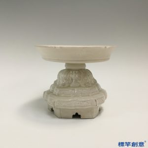 FB096 唐代邢窯白釉刻花蓮臺形高足盤