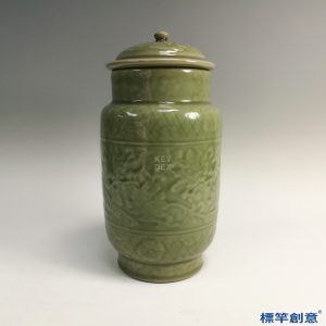 HA086 元代龍泉窯青瓷刻蓮花卷草紋壯罐