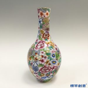 IA057 清代晚期景德鎮窯彩繪百花不落地膽瓶
