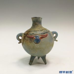 FB103 唐代琉璃貼塑羊首三足雙耳尊