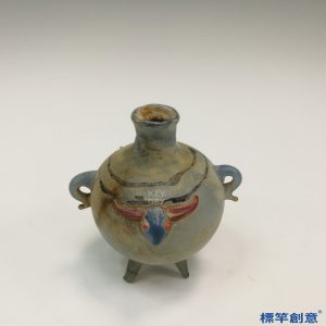 FB103 唐代琉璃貼塑羊首三足雙耳尊