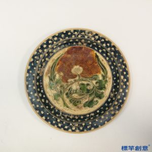 FB107 唐代鞏義窯三彩折枝牡丹紋刻花盤