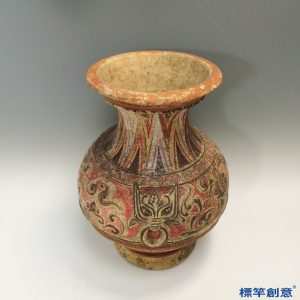 FB108 唐代鞏義窯黃釉陶彩繪鋪首紋大尊