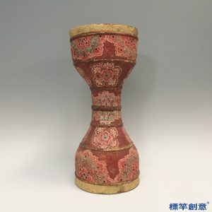 FB109 唐代鞏義窯黃釉陶彩繪花卉紋腰鼓