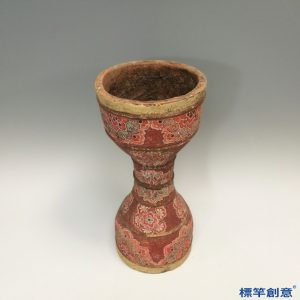 FB109 唐代鞏義窯黃釉陶彩繪花卉紋腰鼓