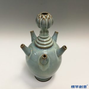 GA066 宋代鈞窯天藍釉蓮花口弦紋五管瓶花插
