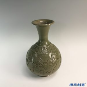 GB112 北宋耀州窯褐青瓷刻龍紋玉壺春瓶