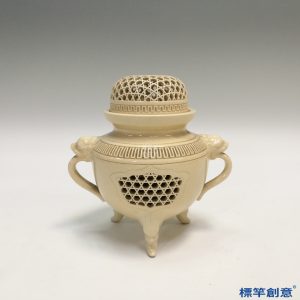 JJ018 日本大正時期薩摩燒米白釉鏤空薰香爐