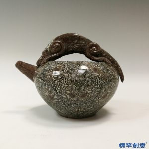 GB116 北宋當陽峪窯醬釉紋胎螭龍鈕提梁水注