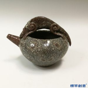 GB116 北宋當陽峪窯醬釉紋胎螭龍鈕提梁水注