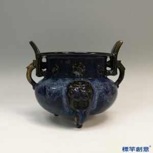 GC181 南宋鈞窯天藍釉獸面雙耳鬲式香爐