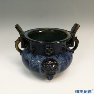 GC181 南宋鈞窯天藍釉獸面雙耳鬲式香爐