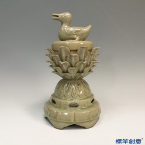 GE018 金代耀州窯褐青瓷蓮座塑鴨求功名薰香爐