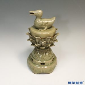 GE018 金代耀州窯褐青瓷蓮座塑鴨求功名薰香爐